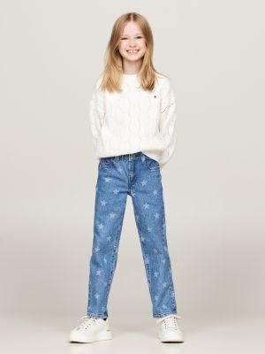 blue girlfriend straight star print jeans for girls tommy hilfiger