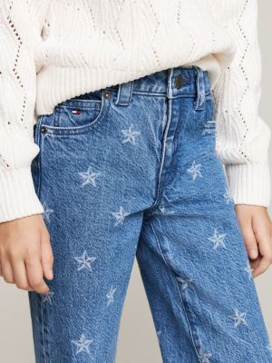 blue girlfriend straight star print jeans for girls tommy hilfiger