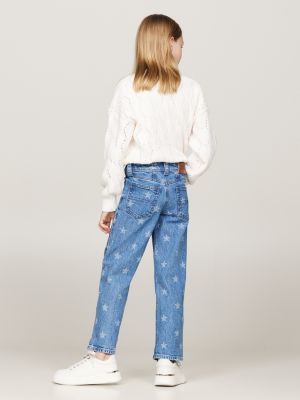 blue girlfriend straight star print jeans for girls tommy hilfiger