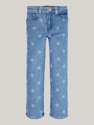 blue girlfriend straight star print jeans for girls tommy hilfiger