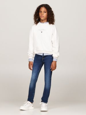 jean skinny mid-wash délavé bleu pour filles tommy hilfiger