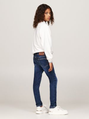 jean skinny mid-wash délavé bleu pour filles tommy hilfiger