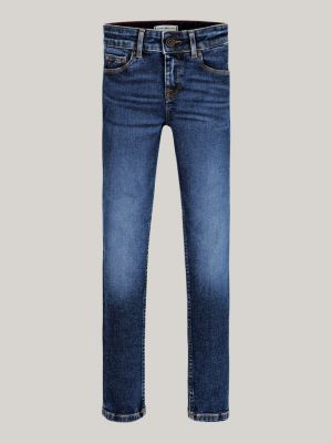 jean skinny mid-wash délavé bleu pour filles tommy hilfiger