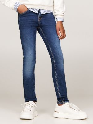 jean skinny mid-wash délavé bleu pour filles tommy hilfiger