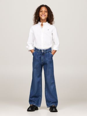 jean à plis à l'avant et jambe ample bleu pour filles tommy hilfiger