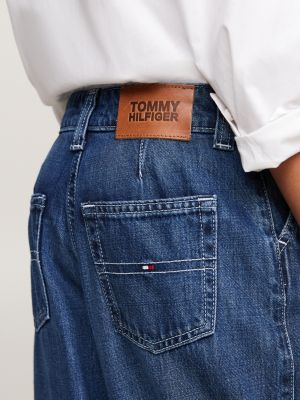 jean à plis à l'avant et jambe ample bleu pour filles tommy hilfiger