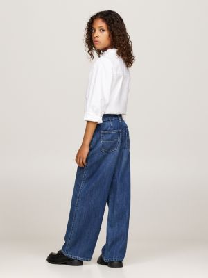 blue wide leg front pleat jeans for girls tommy hilfiger