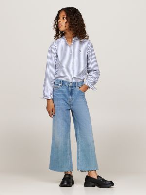 vaqueros tobilleros desteñidos de pernera ancha azul de niñas tommy hilfiger