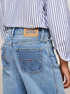 jeans cropped larghi sbiaditi blu da bambine tommy hilfiger