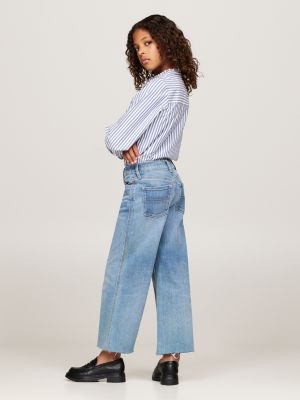 jeans cropped larghi sbiaditi blu da bambine tommy hilfiger