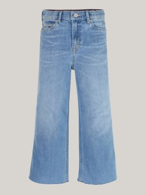 jeans cropped larghi sbiaditi blu da bambine tommy hilfiger