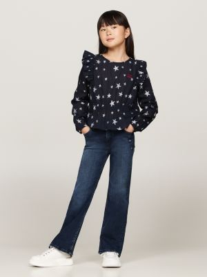 jeans a campana con stelle ricamate blu da bambine tommy hilfiger