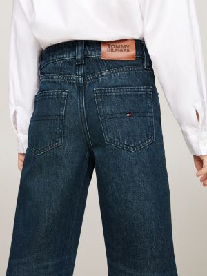 jean girlfriend droit délavé green-cast bleu pour filles tommy hilfiger