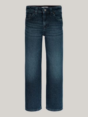 jean girlfriend droit délavé green-cast bleu pour filles tommy hilfiger