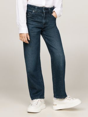 jean girlfriend droit délavé green-cast bleu pour filles tommy hilfiger