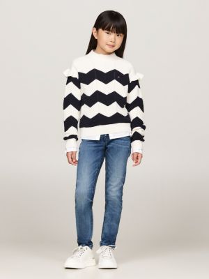 vaqueros nora ceñidos desteñidos con lavado oscuro azul de niñas tommy hilfiger