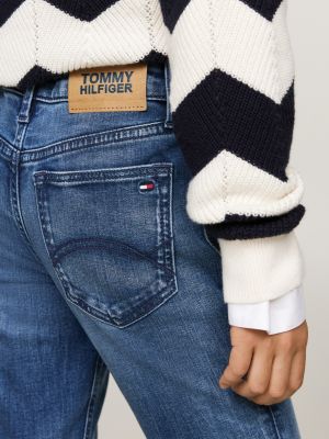 vaqueros nora ceñidos desteñidos con lavado oscuro azul de niñas tommy hilfiger