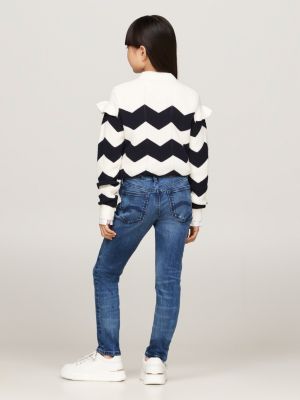vaqueros nora ceñidos desteñidos con lavado oscuro azul de niñas tommy hilfiger