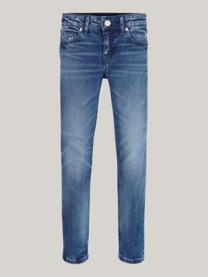vaqueros nora ceñidos desteñidos con lavado oscuro azul de niñas tommy hilfiger