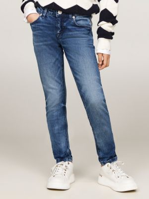 blau nora skinny jeans mit dark-wash und fade-effekt für mädchen - tommy hilfiger