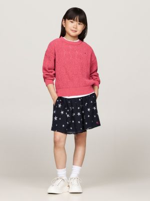 pull décontracté en maille chenille ajourée rose pour filles tommy hilfiger