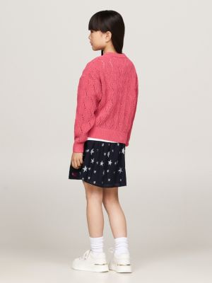 pullover relaxed fit in maglia traforata rosa da bambine tommy hilfiger