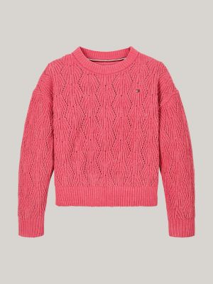 pull décontracté en maille chenille ajourée rose pour filles tommy hilfiger