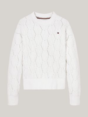 pullover relaxed fit in maglia traforata beige da bambine tommy hilfiger