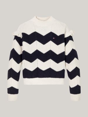 beige pullover mit chevron-streifen für mädchen - tommy hilfiger