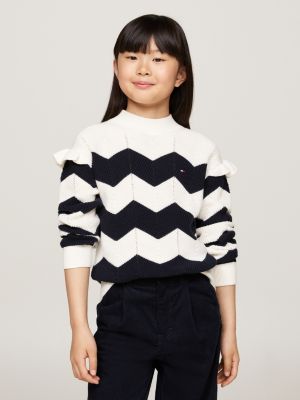 pullover a righe zigzag beige da bambine tommy hilfiger