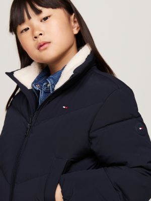 blue teddy fleece collar cropped puffer jacket for girls tommy hilfiger