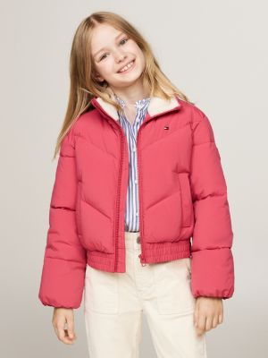 Doudoune courte a col en fourrure polaire Rose Tommy Hilfiger