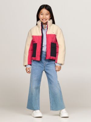 doudoune décontractée multitextures rose pour filles tommy hilfiger