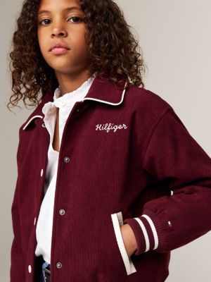 red relaxed corduroy bomber jacket for girls tommy hilfiger