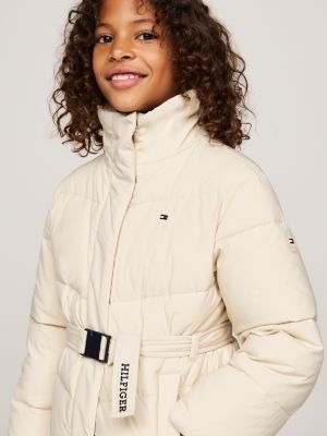 doudoune décontractée ceinturée à col teddy beige pour filles tommy hilfiger