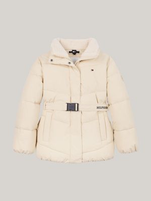 doudoune décontractée ceinturée à col teddy beige pour filles tommy hilfiger