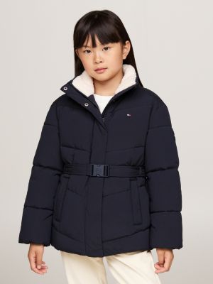 blau relaxed fit puffer-jacke mit teddy-fleece für mädchen - tommy hilfiger