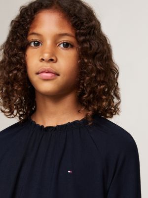 niebieski luźny t-shirt z długim rękawem dla dziewczynki - tommy hilfiger