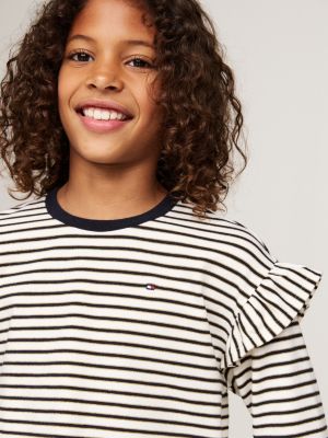 t-shirt décontracté à rayures métallisées beige pour filles tommy hilfiger