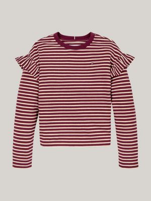rot relaxed fit langarmshirt mit metallic-streifen für mädchen - tommy hilfiger