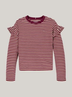 t-shirt relaxed fit a righe metallizzate rosso da bambine tommy hilfiger