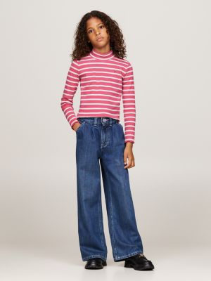 haut extra slim rayé à col cheminée rose pour filles tommy hilfiger