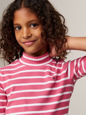 pink mock turtleneck stripe extra slim top for girls tommy hilfiger