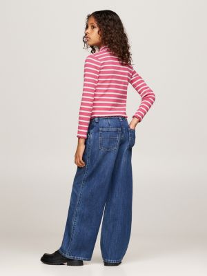 camiseta a rayas de cuello perkins extra slim rosa de niñas tommy hilfiger