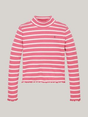 haut extra slim rayé à col cheminée rose pour filles tommy hilfiger