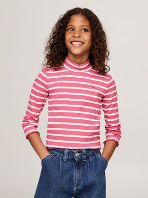 maglia a lupetto extra slim fit a righe pink da bambine tommy hilfiger