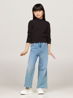 camiseta a rayas de cuello perkins extra slim negro de niñas tommy hilfiger