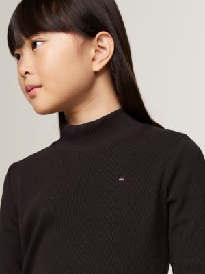 black mock turtleneck stripe extra slim top for girls tommy hilfiger