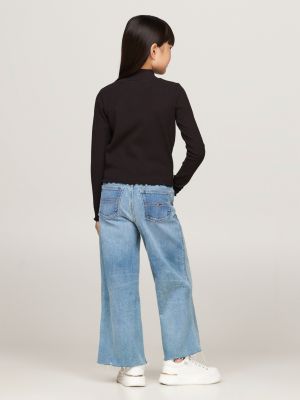 camiseta a rayas de cuello perkins extra slim negro de niñas tommy hilfiger