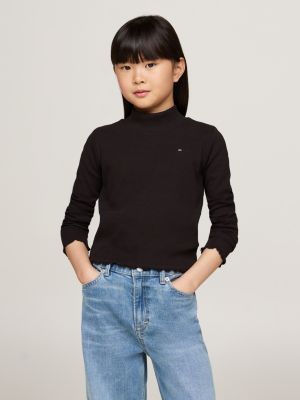 camiseta a rayas de cuello perkins extra slim negro de niñas tommy hilfiger